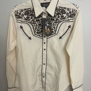 American West Cream and Black Embroidered Western Shirt